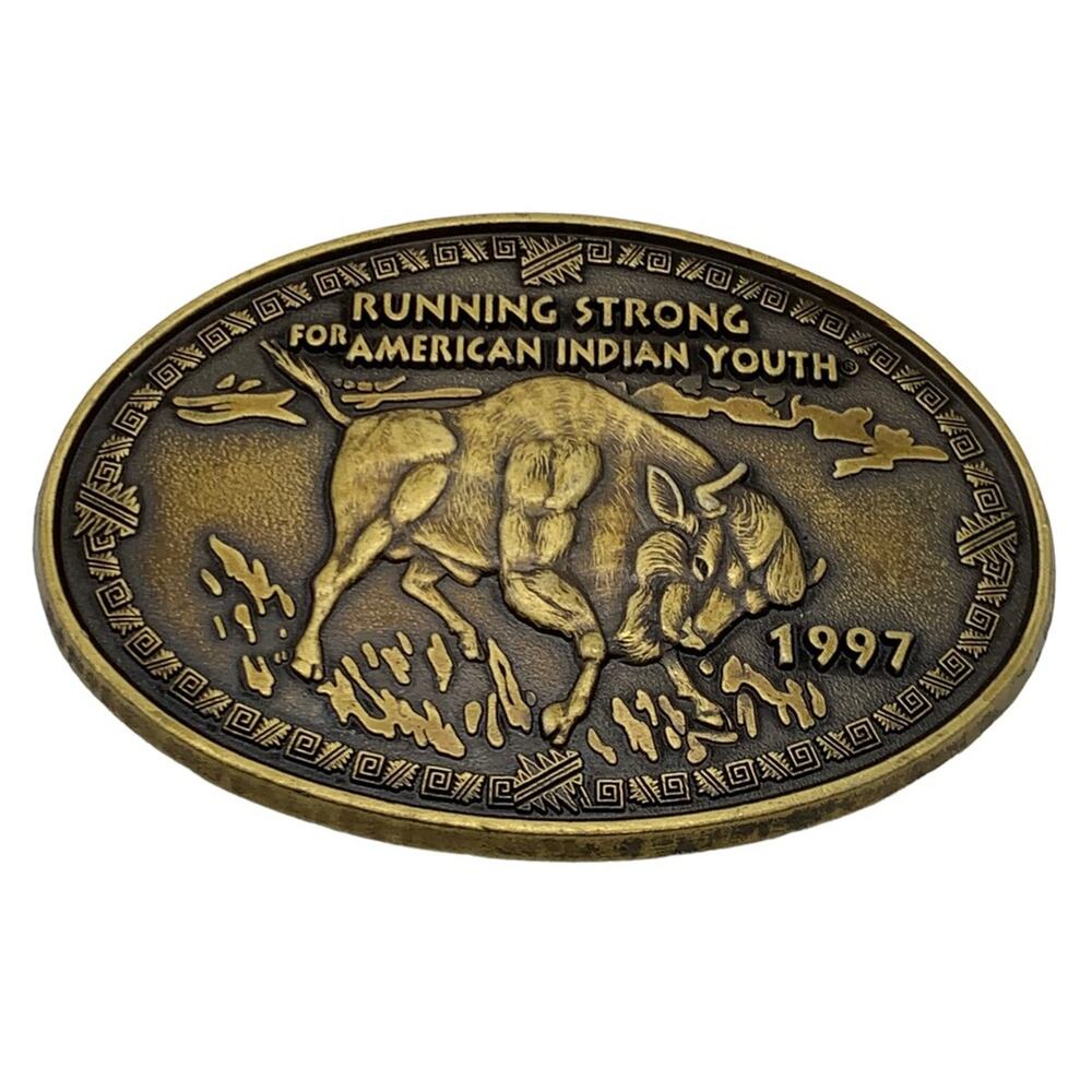 Running Strong Bison Buffalo Design For American Indian Youth Belt Buckle 1997